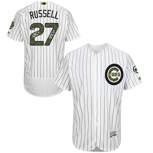 Cubs #27 Addison Russell White(Blue Strip) Flexbase Authentic Collection Memorial Day Stitched MLB Jersey